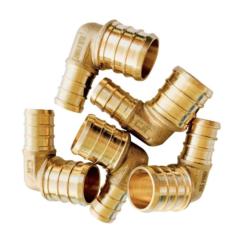 EFIELD (Pack of 5) EFIELD 3/4" Pex x 1/2" Pex Reducing Elbow Brass Crimp Fittings,(PEX1807063) - Image 1